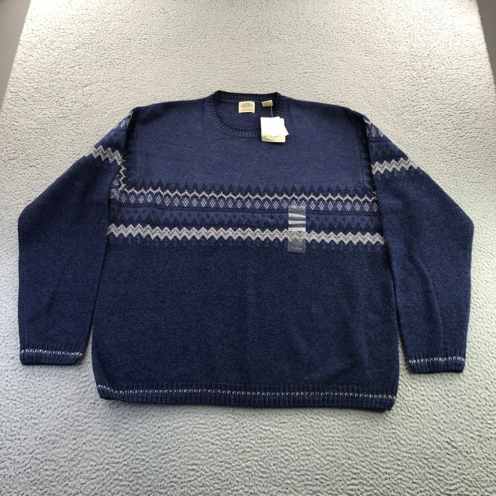Vintage St Johns Bay Sweater Mens XL Blue Washable Wool Fair Isle Knit Crew NEW